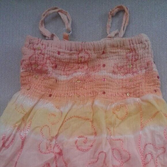 Raya Sun Boho Sundress Yellow Orange Sequins Embroidered Adjustable Straps 2T - Picture 2 of 4